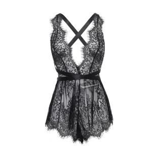 Oh La La Cheri Naomi Plunge‎ Neck Lace Bodysuit Size Medium in Black
